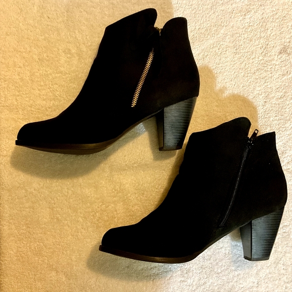 JUSTFAB BLACK & BROWN Western Style Loana Faux Suede Stacked Heel BootS. Sz-10 - Picture 2 of 12